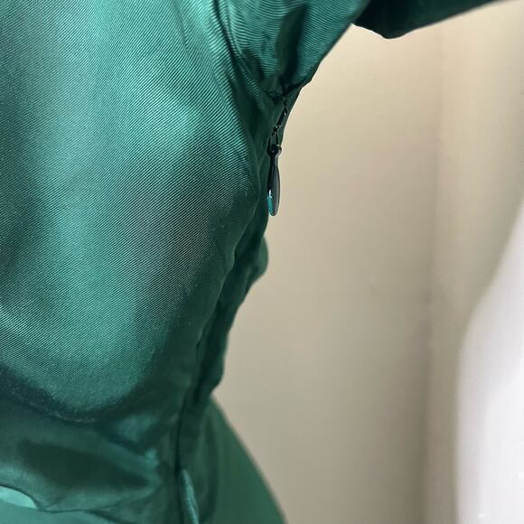 Nicholas Electra Satin Gown 4 Green Long Sleeve Maxi V-Neck A-Line Cocktail Slit - Picture 14 of 15